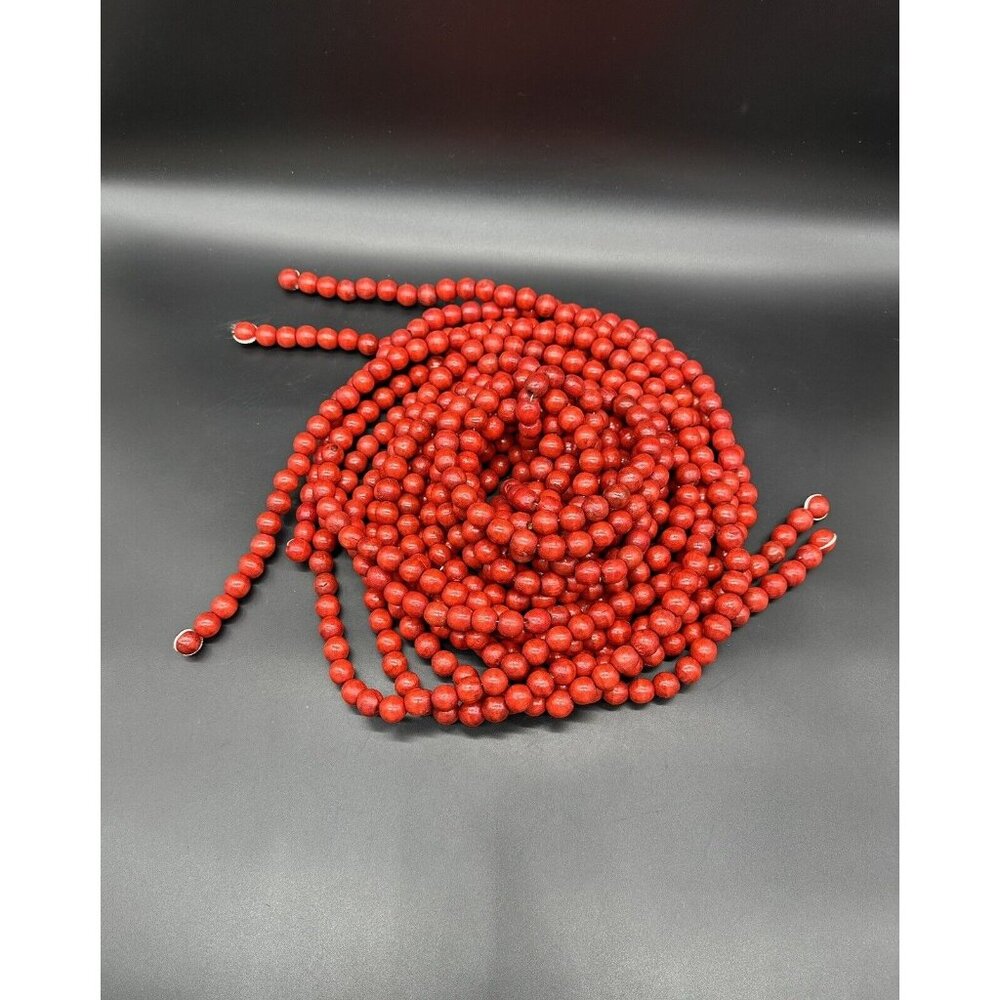 Wooden Bead Garlands 9 Ft Each Lot Of 4 Cranberry Red Christmas Tree Boho Decor - Picture 1 of 6